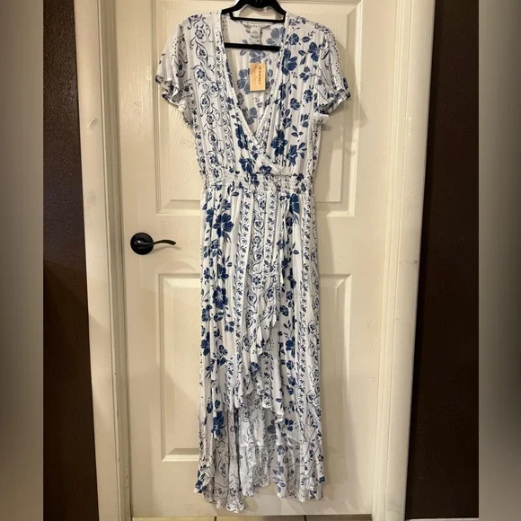 American Rag | Dresses | American Rag Blue And White Floral High Low Wrap  Dress | Poshmark